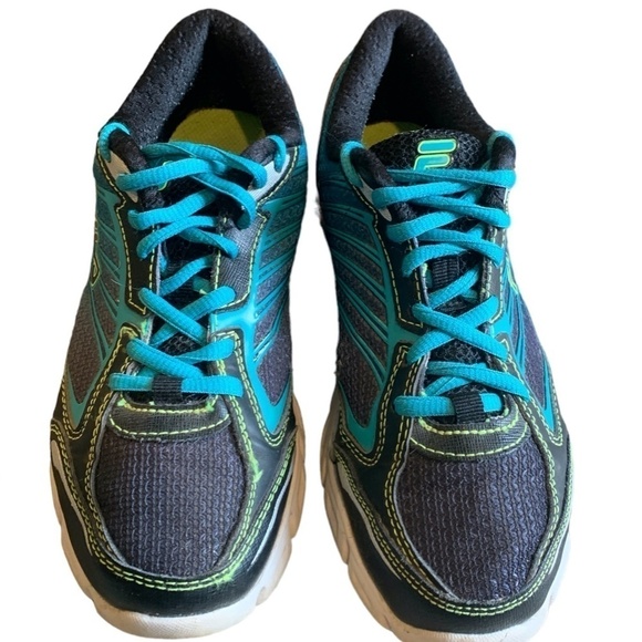 Fila Women's Black Neon Blue Lace Up DLS Foam Cool Max Running Shoes Sz 7 #215i - Picture 3 of 10